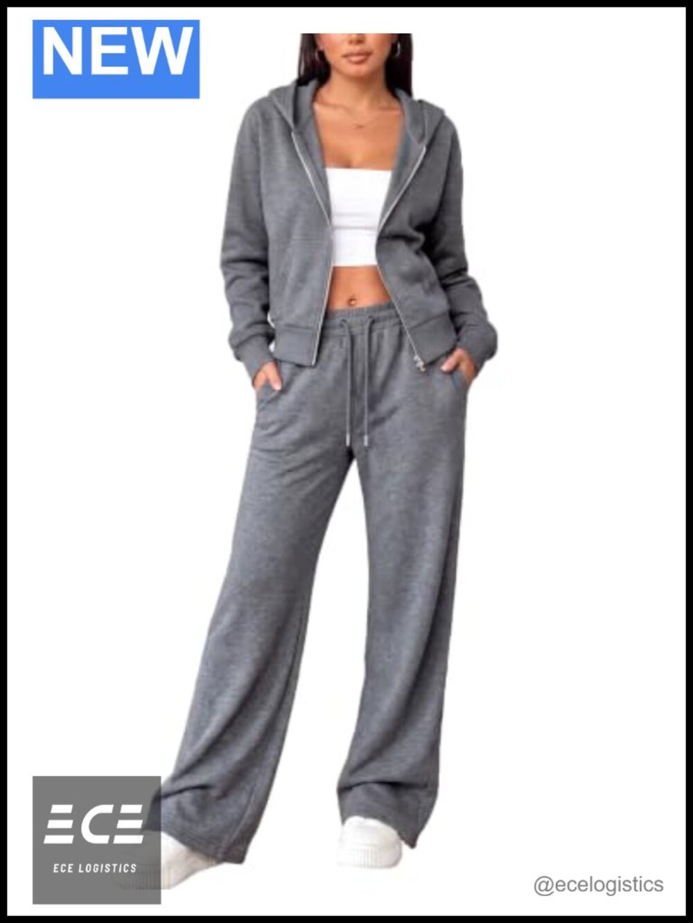 Women 2 Piece Sweatsuit Zip Up Hoodie Wide Leg Sweatpants Lounge Set